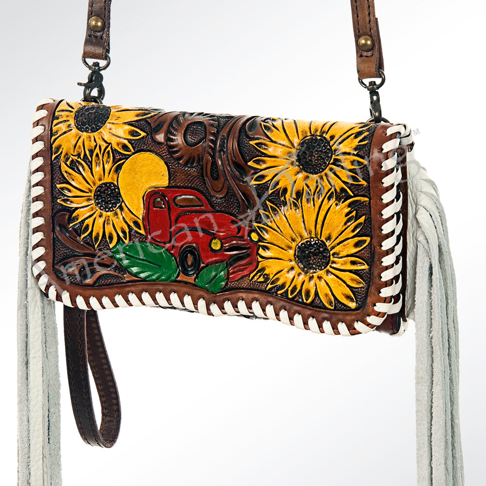 ADBG520 Tooled Leather Sunflower Organizer Bag Western Crossbody by American Darling