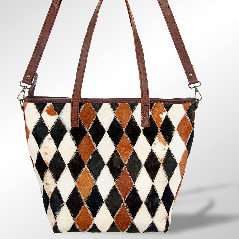 ADBG533 Cowhide Tote Bag with Tooled Leather Handles
