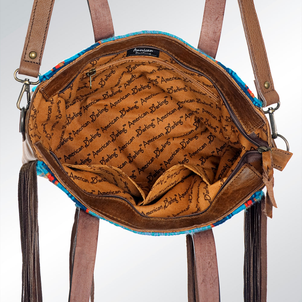 LC-ADBG534 Tooled Leather Western Bag with Saddle Blanket & Long Fringe Handmade Crossbody Tote