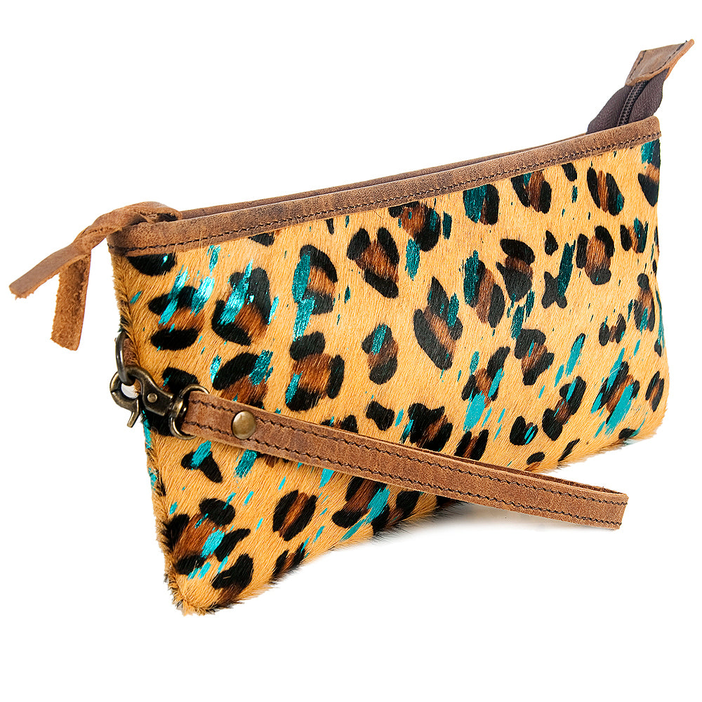 ADBG344 Printed Hair-On Hide Wristlet Clutch with Leather Strap