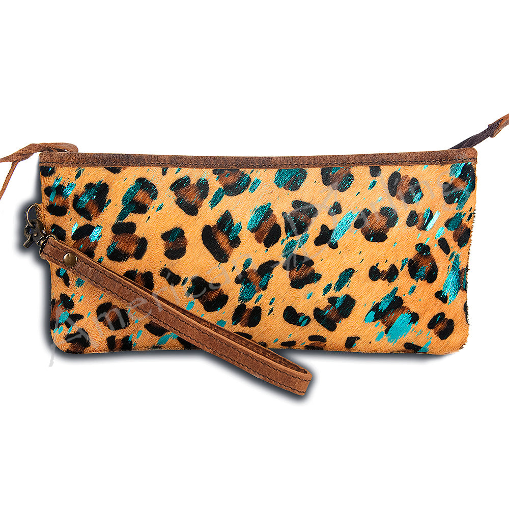 ADBG344 Printed Hair-On Hide Wristlet Clutch with Leather Strap