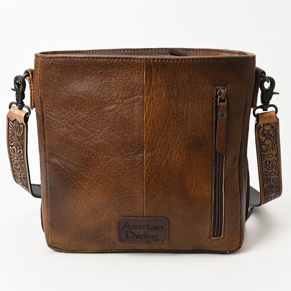 ADBG515 American Darling Hand Tooled Floral Strap Hair-On Cowhide Western Large Cross body Bag