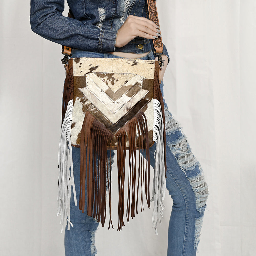 ADBG515 American Darling Hand Tooled Floral Strap Hair-On Cowhide Western Large Cross body Bag