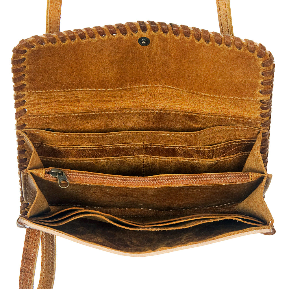 ADBG514 Hand-Tooled Leather Western Crossbody Clutch with Floral Carving Sage