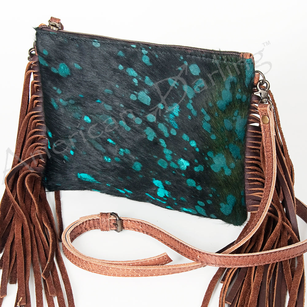 ADBG109 American Darling Hair-On Cowhide Leather Western Crossbody Bag with Fringes