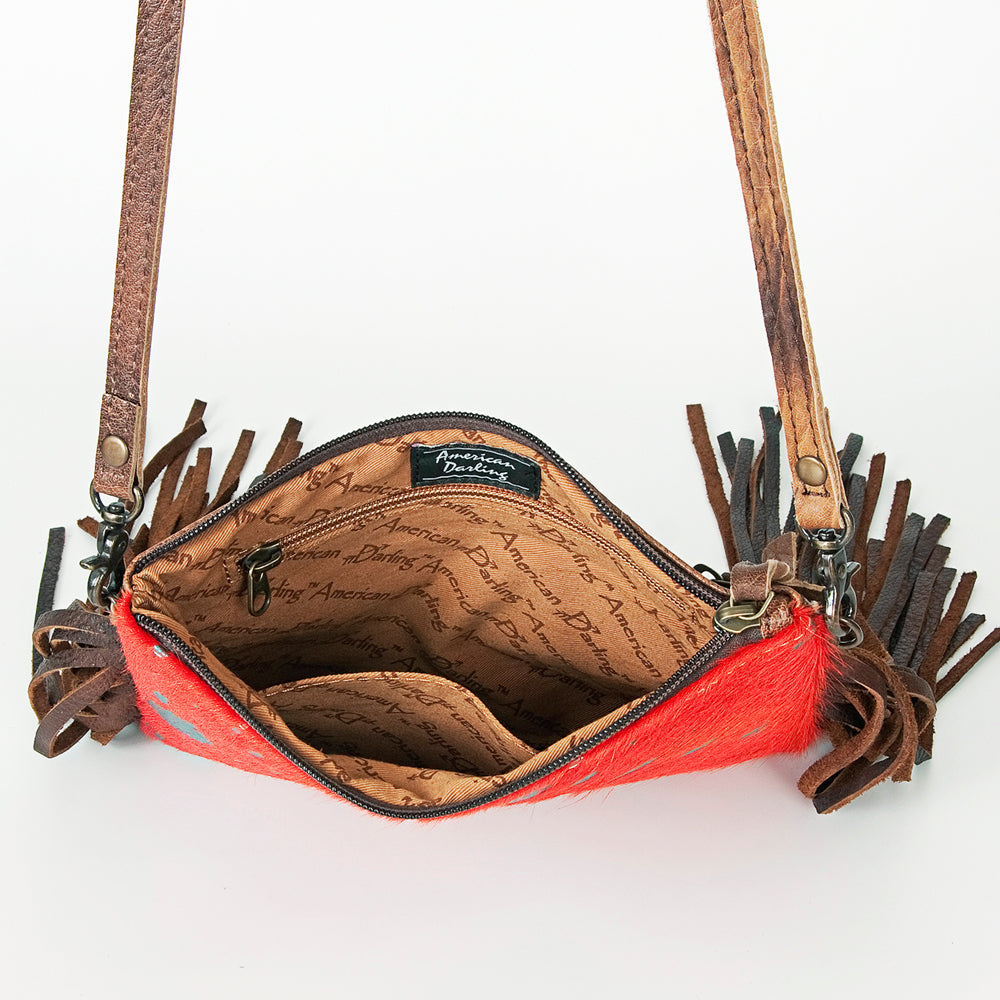 ADBG109 American Darling Hair-On Cowhide Crossbody Bag with Long Leather Fringe