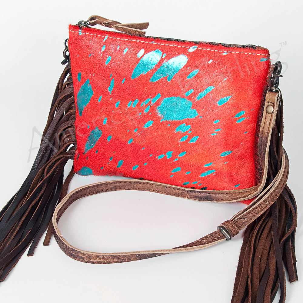 ADBG109 American Darling Hair-On Cowhide Crossbody Bag with Long Leather Fringe