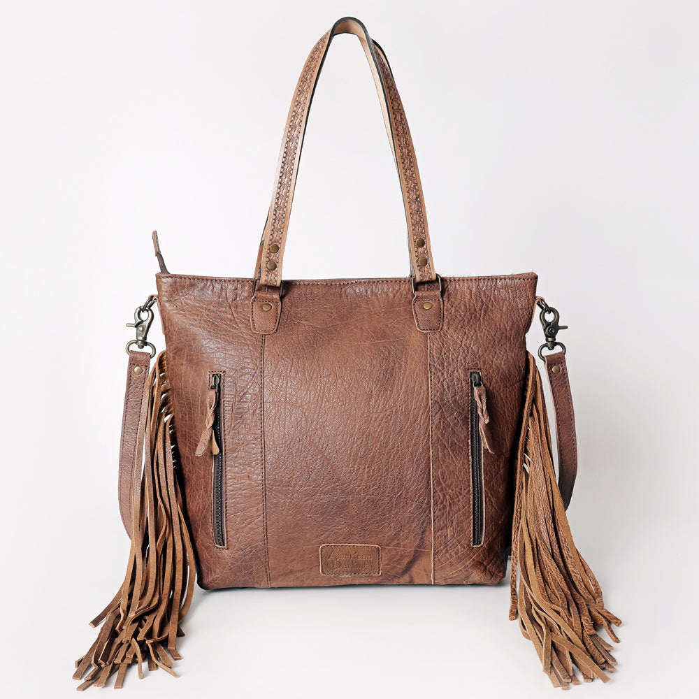 ADBG502 American Darling Tote Bag - Hair-On Cowhide & Hand Tooled Floral Leather with Rivets