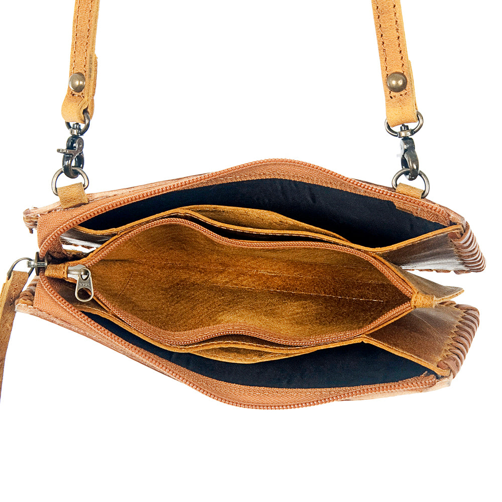 ADBG535 Hand-Tooled Leather Wristlet Wallet Floral Carved Genuine Leather Clutch with Strap