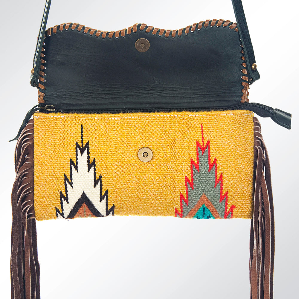 ADBG344 Southwestern Wool Wristlet Clutch with Tribal Pattern and Leather Strap