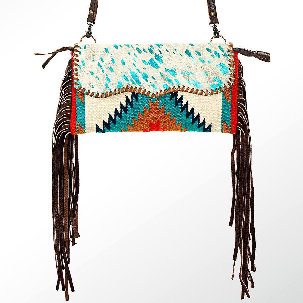 ADBG344 Southwestern Wool Wristlet Clutch with Tribal Pattern and Leather Strap