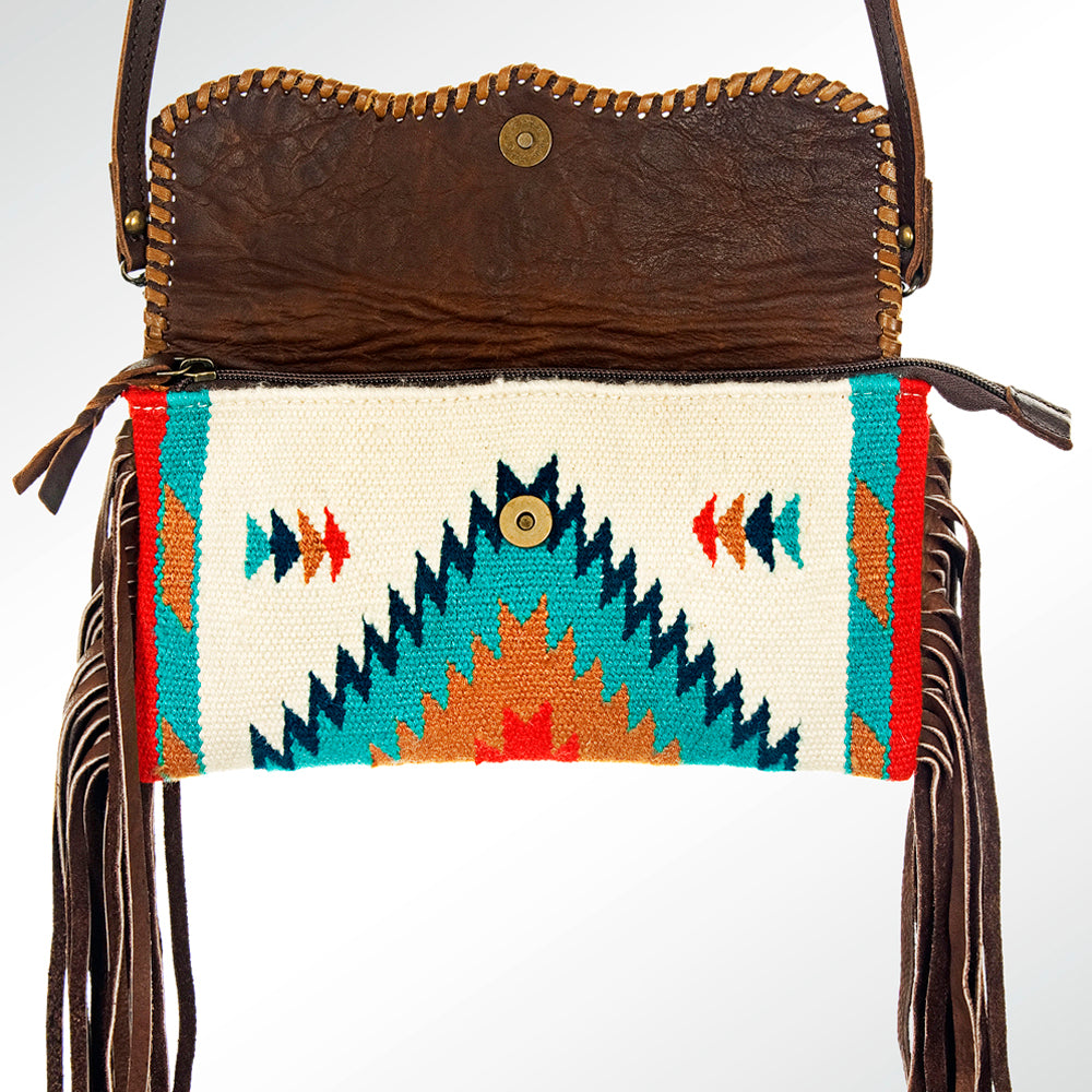 ADBG344 Southwestern Wool Wristlet Clutch with Tribal Pattern and Leather Strap