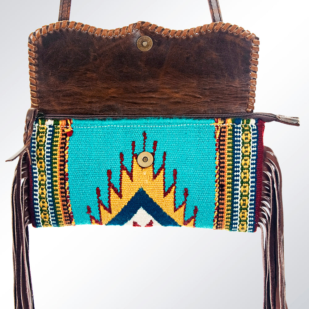 ADBG344 Southwestern Wool Wristlet Clutch with Tribal Pattern & Leather Strap