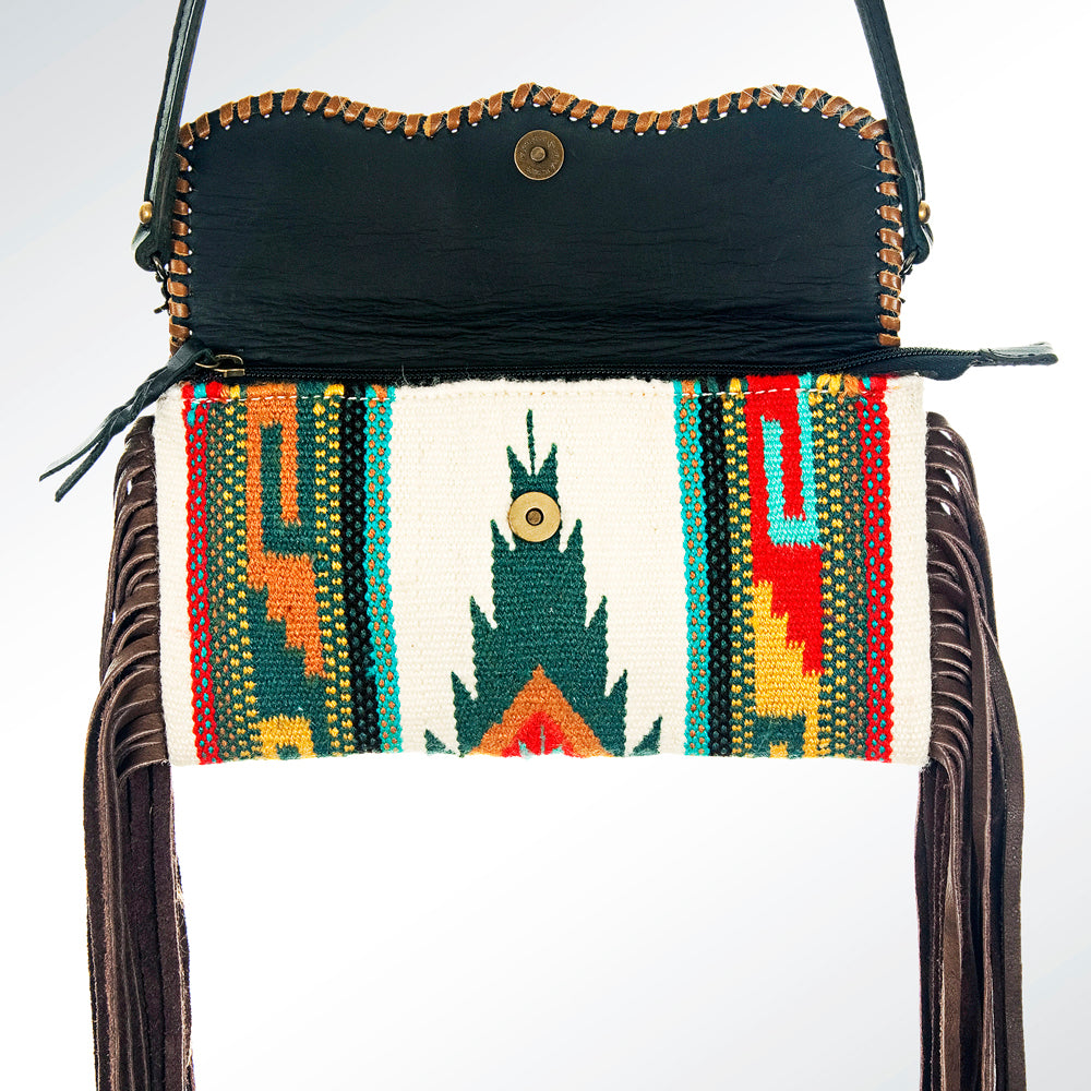 ADBG344 Southwestern Wool Wristlet Clutch with Tribal Pattern and Leather Strap