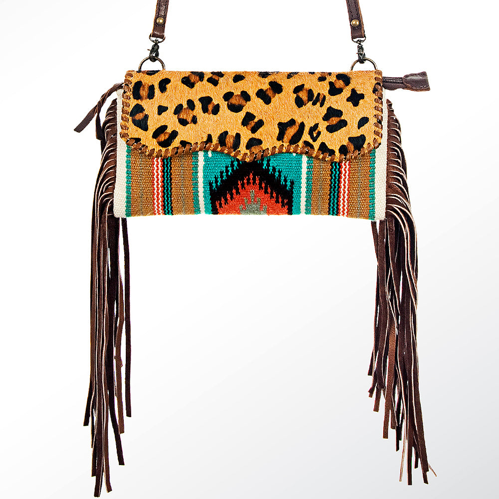 ADBG344 Southwestern Wool Wristlet Handwoven Blanket Clutch with Leather Strap