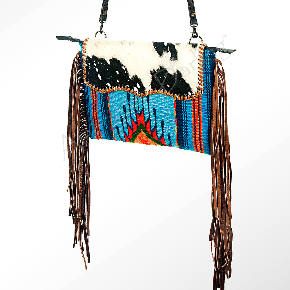 ADBG236 Handwoven Southwestern Fringe Shoulder Bag with Leather Fringe - Multicolor Pattern
