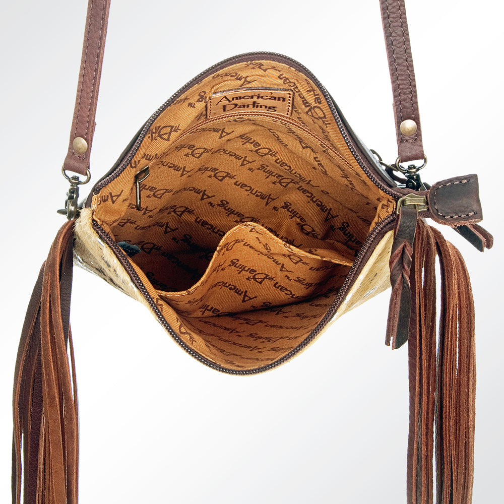 ADBG109 American Darling Hair-On Cowhide Western Crossbody Bag with Leather Fringe Detail