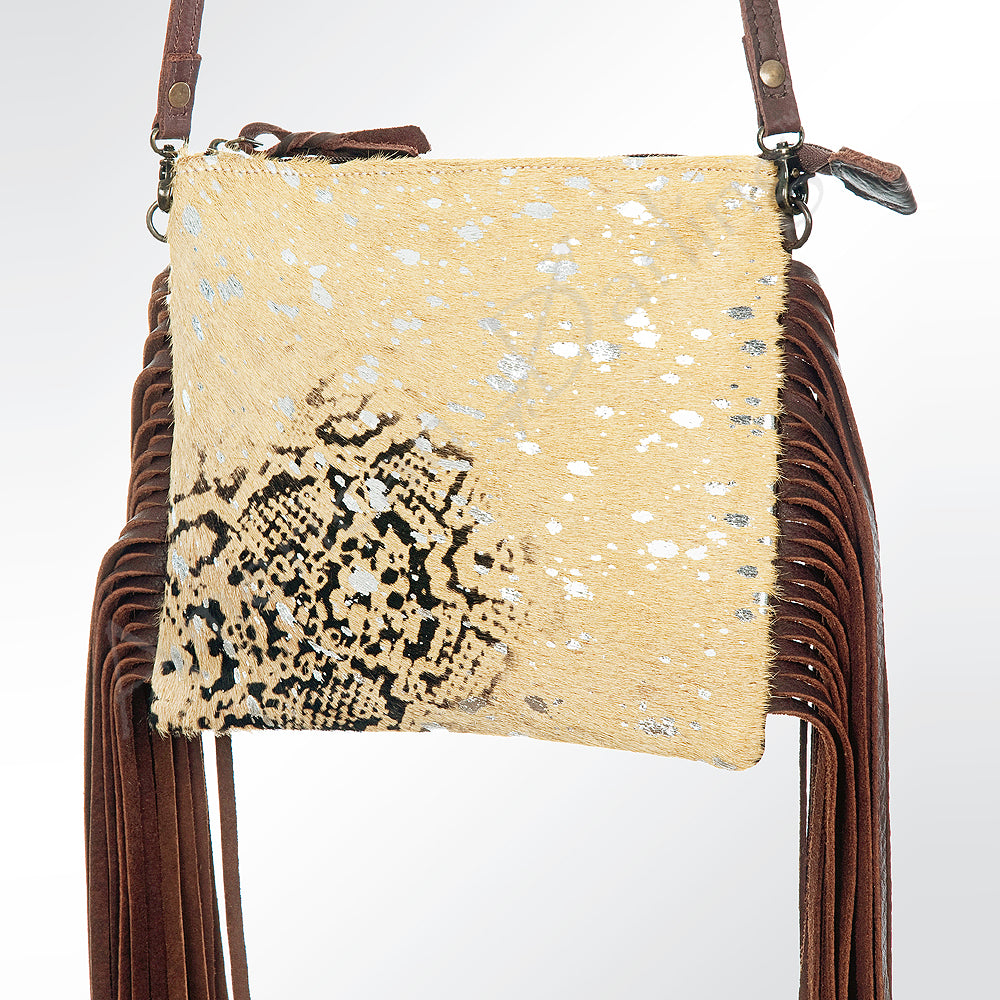 ADBG109 American Darling Hair-On Cowhide Western Crossbody Bag with Leather Fringe Detail