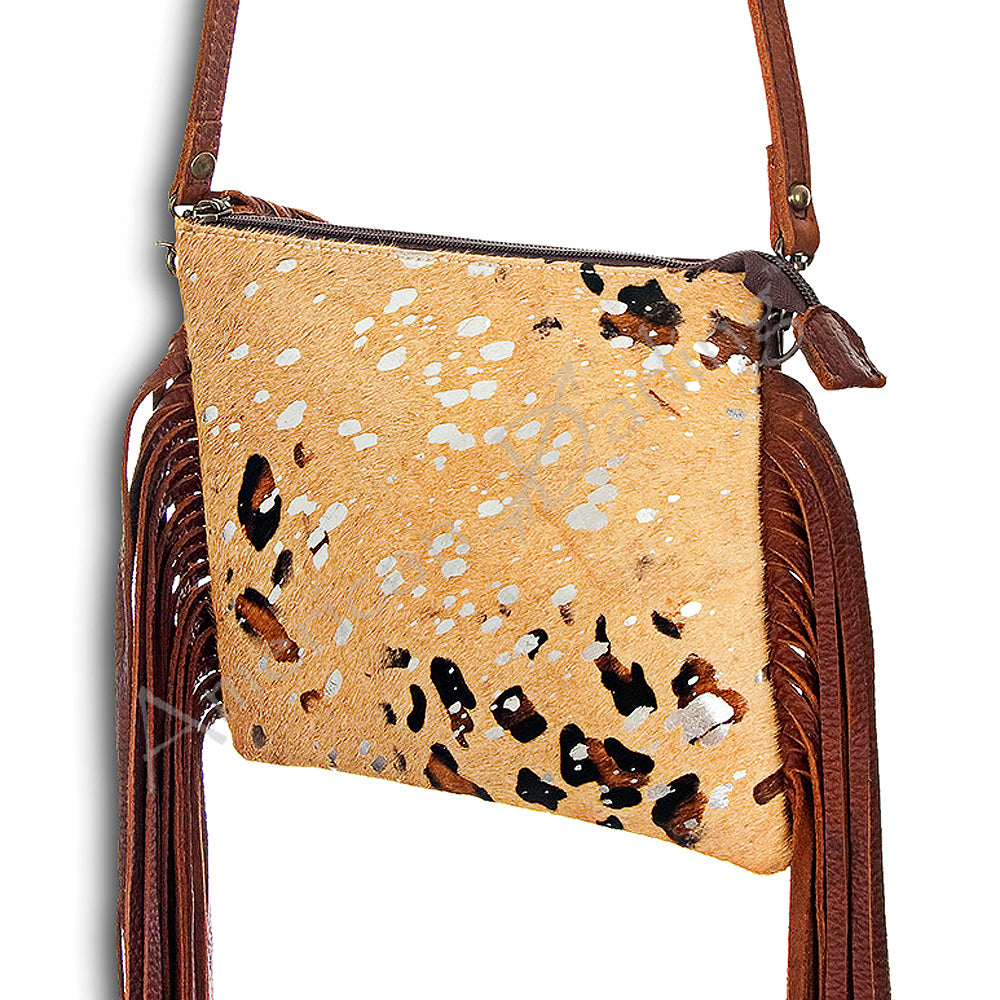 ADBG109 American Darling Hair-On Cowhide Western Crossbody Bag with Leather Fringe Detail