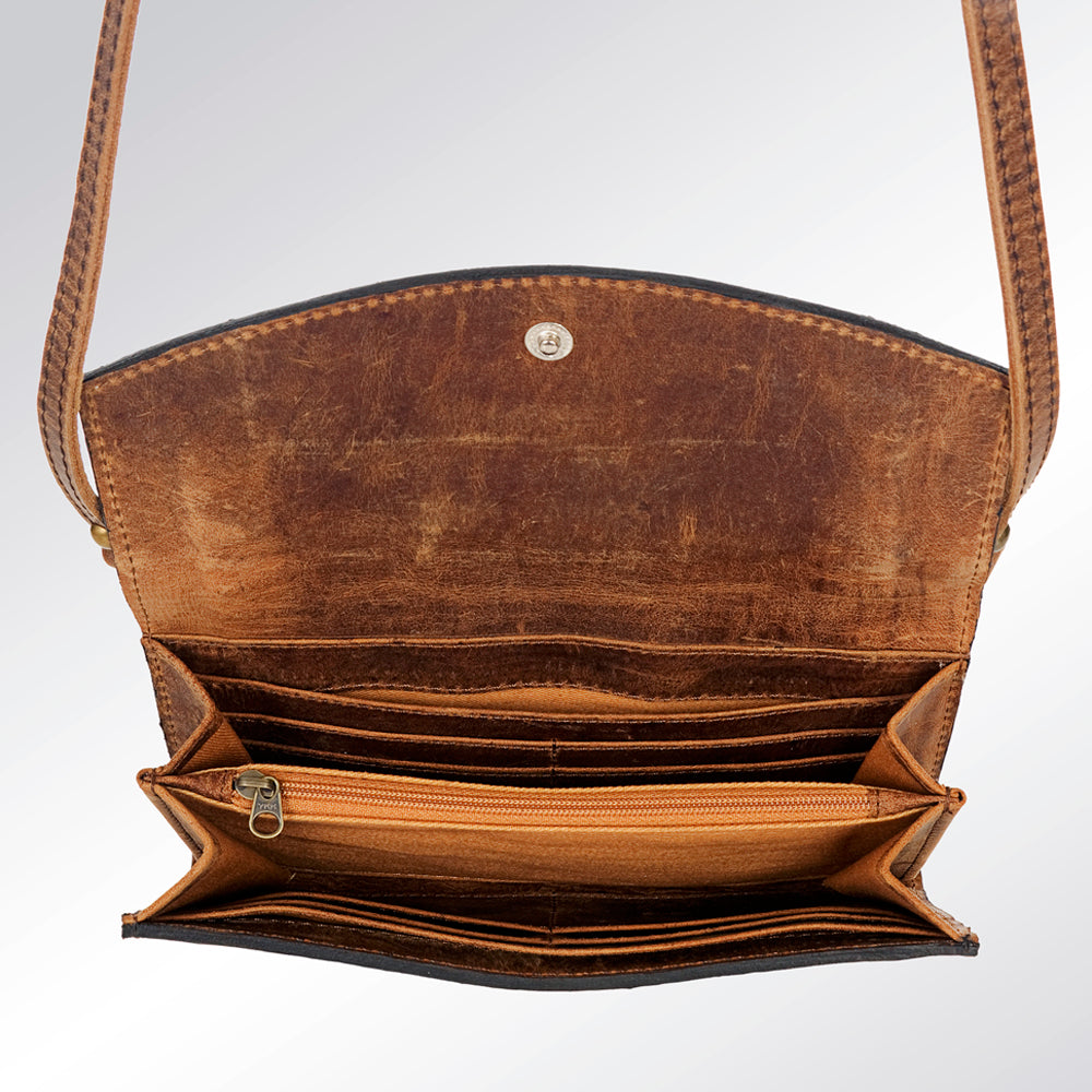 ADBG518 Cowhide Wallet Bag with Turquoise Hand-Painted Leather Accents