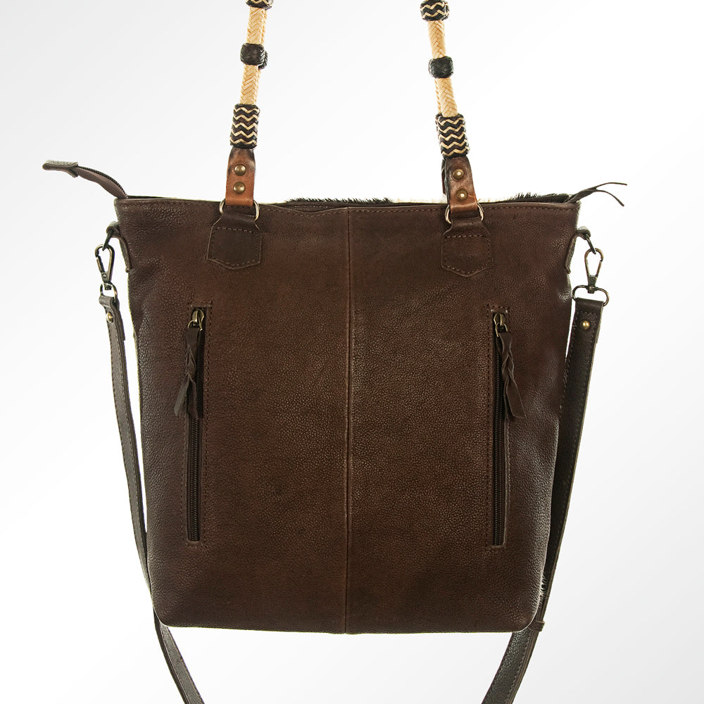 LC-ADBG540BRW Western Tote Bag with Diamond Patchwork Hair-On Hide and Leather Straps American Darling