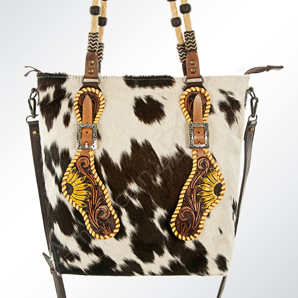 LC-ADBG540BRW Western Tote Bag with Diamond Patchwork Hair-On Hide and Leather Straps American Darling