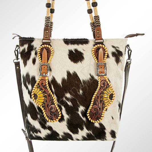 LC-ADBG540BRW Western Tote Bag with Diamond Patchwork Hair-On Hide and Leather Straps American Darling
