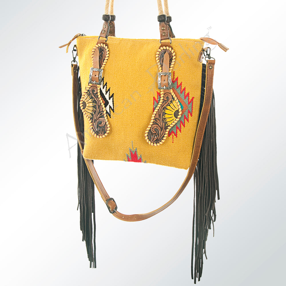 ADBG540DAR1 American Darling Hand Tooled Floral & Woven Saddle Blanket Western Tote Bag