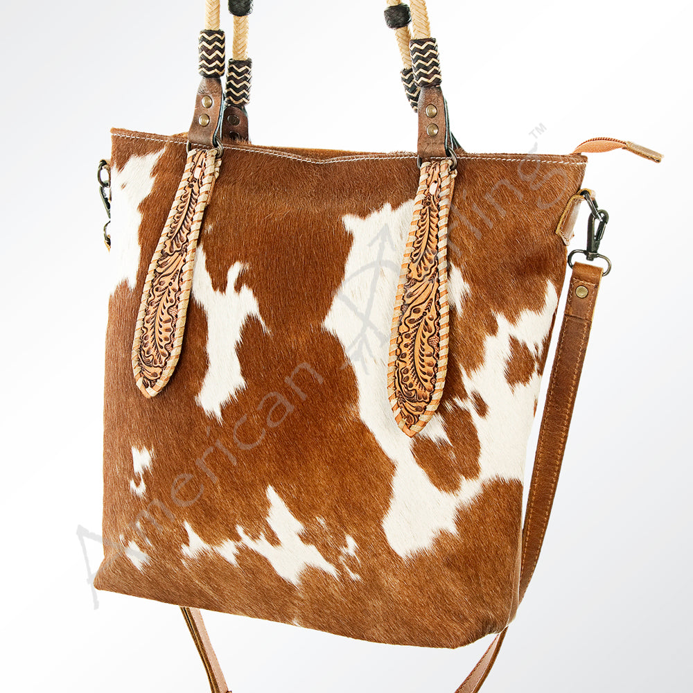 LC-ADBG541TAW Western Tote Bag with Diamond Patchwork Hair-On Hide and Leather Straps American Darling