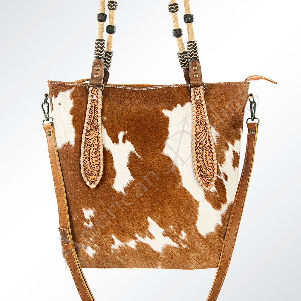 LC-ADBG541TAW Western Tote Bag with Diamond Patchwork Hair-On Hide and Leather Straps American Darling