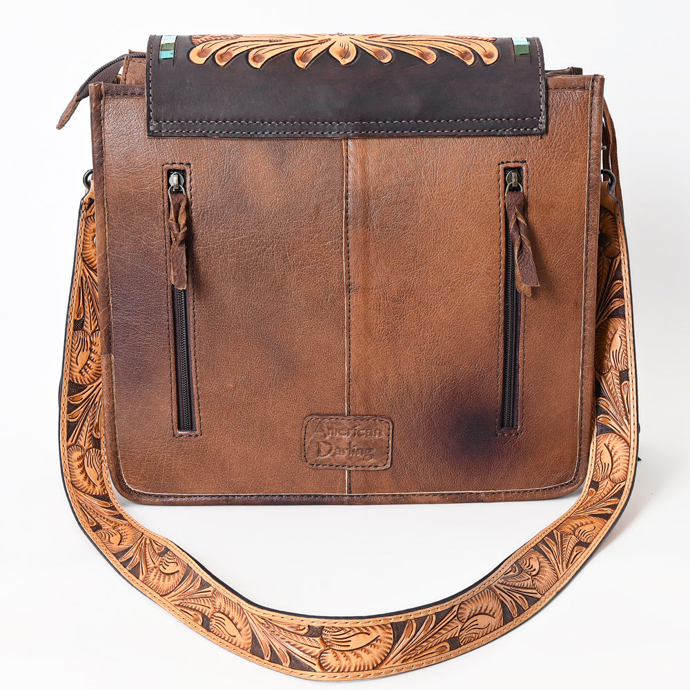 LC-ADBG543 Tooled Leather & Cowhide Fringe Messenger Bag Western Boho Messenger by American Darling