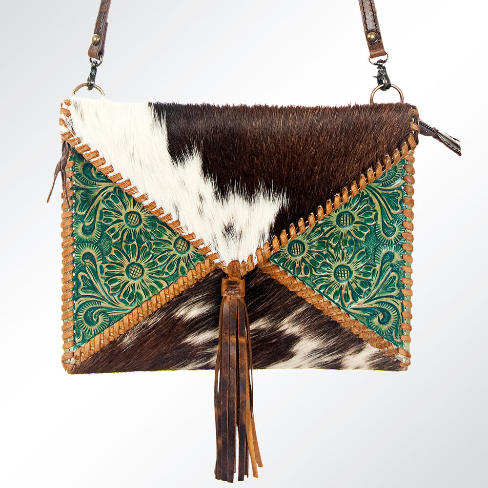 LC-ADBG548BRW Envelope Cowhide Leather Crossbody Bag with Fringe Western Boho Shoulder Purse