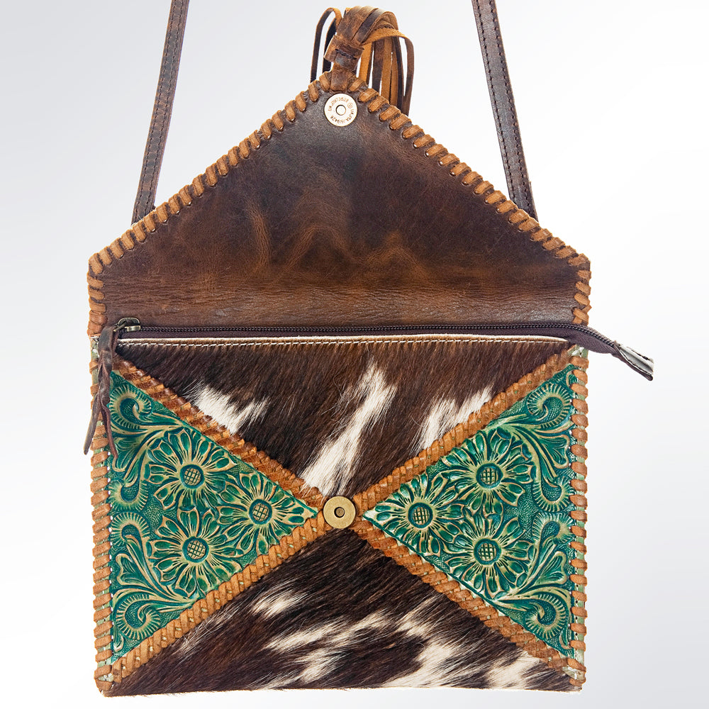 LC-ADBG548BRW Envelope Cowhide Leather Crossbody Bag with Fringe Western Boho Shoulder Purse