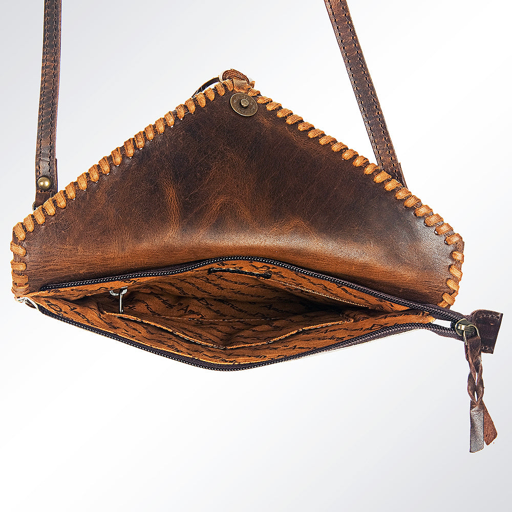 LC-ADBG548BRW Envelope Cowhide Leather Crossbody Bag with Fringe Western Boho Shoulder Purse