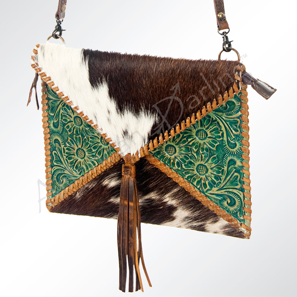 LC-ADBG548BRW Envelope Cowhide Leather Crossbody Bag with Fringe Western Boho Shoulder Purse