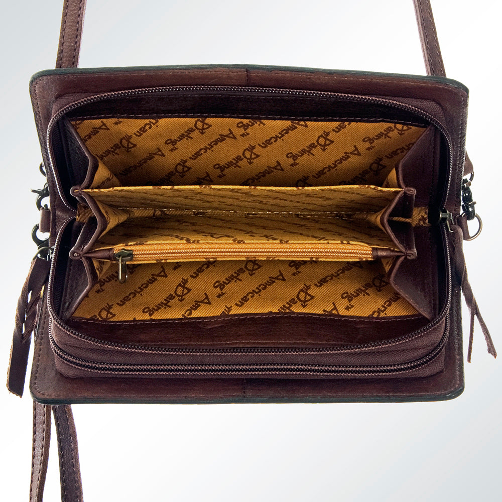 LC-ADBG554 Tooled Leather Sunflower Organizer Bag Western Crossbody by American Darling