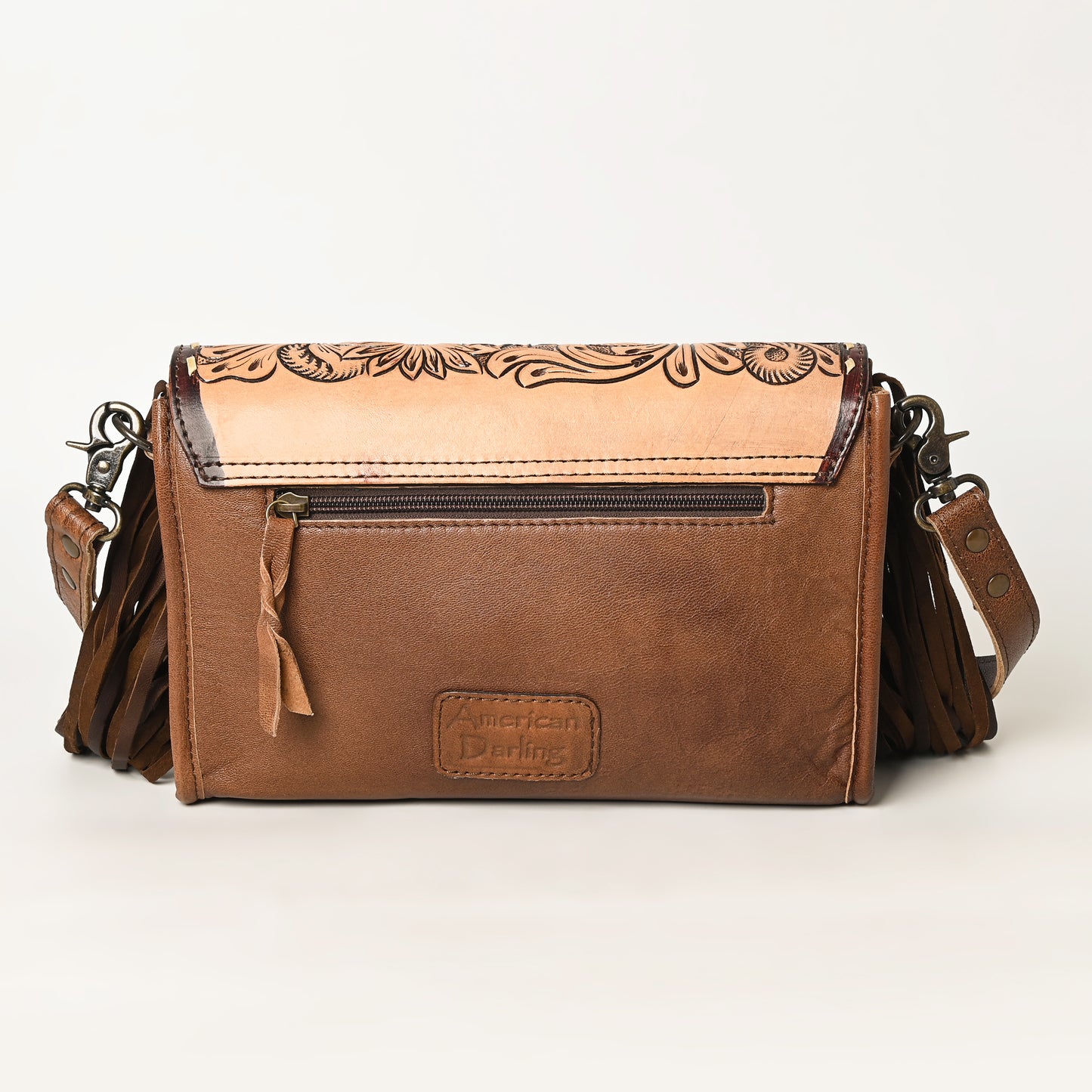 ADBG555 American Darling Hand Tooled Floral Leather & Hair-On Cowhide Small Cross body Bag