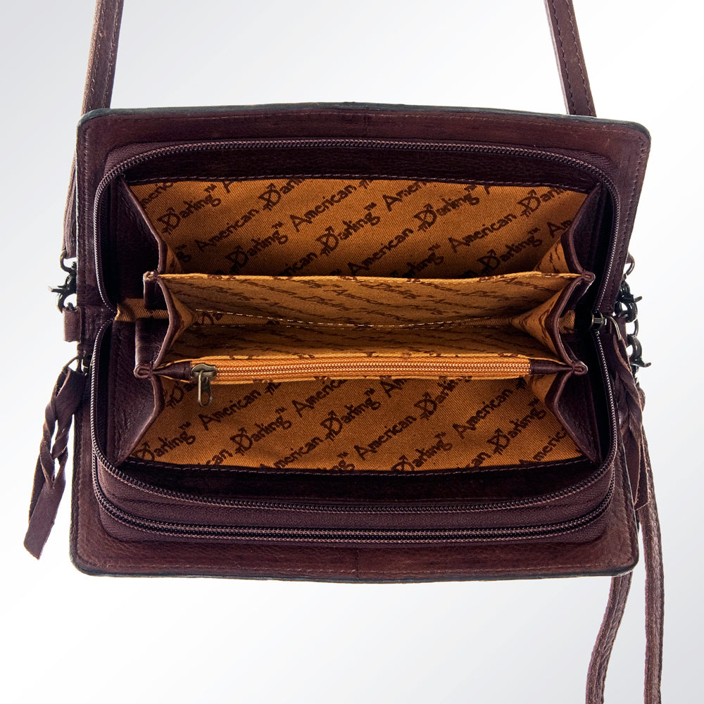 LC-ADBG558 Tooled Leather Cactus Crossbody Wallet Hand-Painted Western Prickly Pear Design