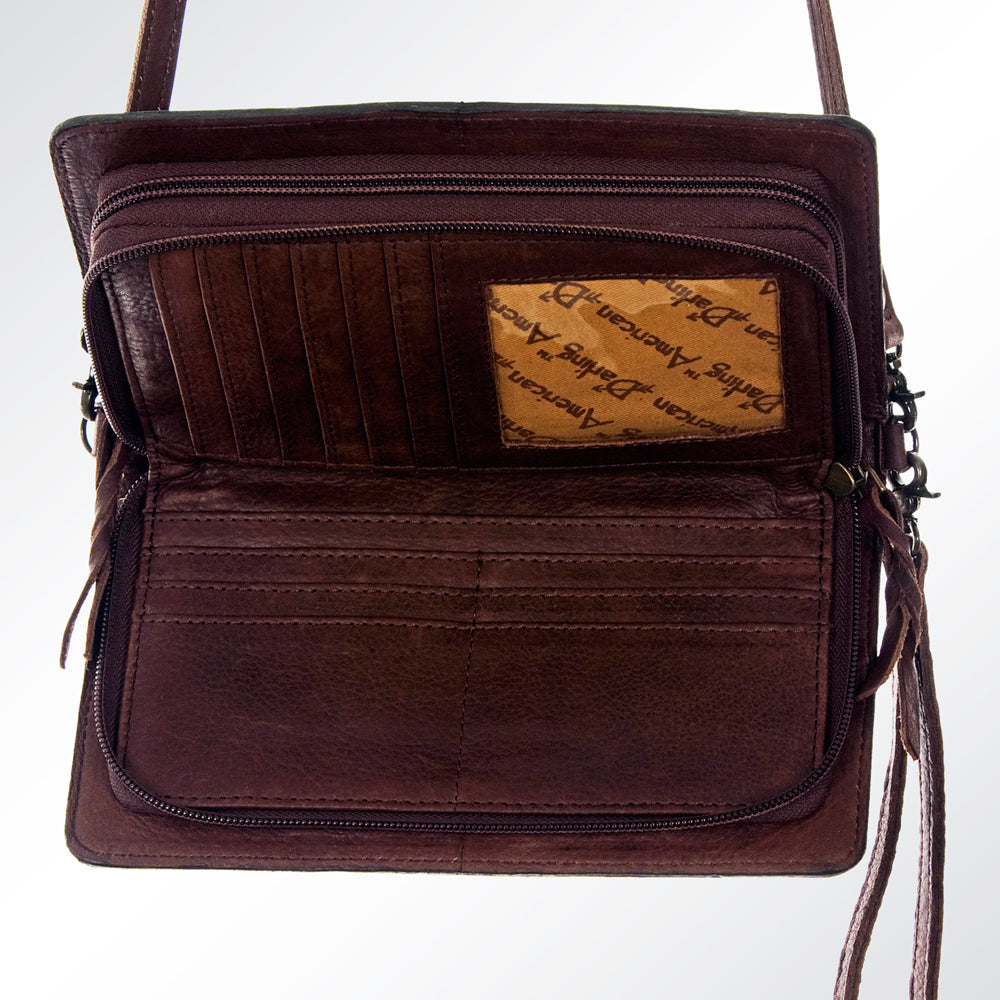 LC-ADBG558 Tooled Leather Cactus Crossbody Wallet Hand-Painted Western Prickly Pear Design