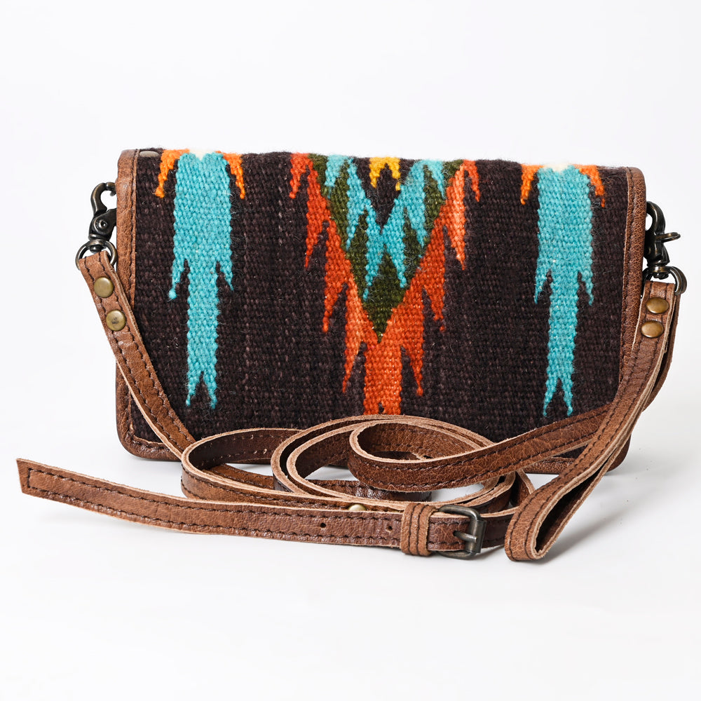ADBG485 Multicolor Southwestern Wool Organizer Bag with Leather Trim & Crossbody Strap