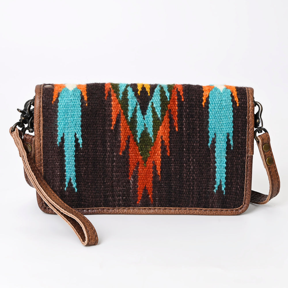 ADBG485 Multicolor Southwestern Wool Organizer Bag with Leather Trim & Crossbody Strap