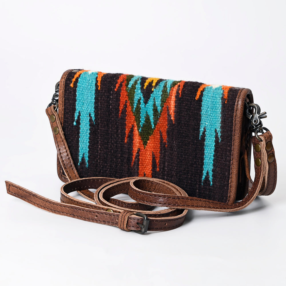 ADBG485 Multicolor Southwestern Wool Organizer Bag with Leather Trim & Crossbody Strap
