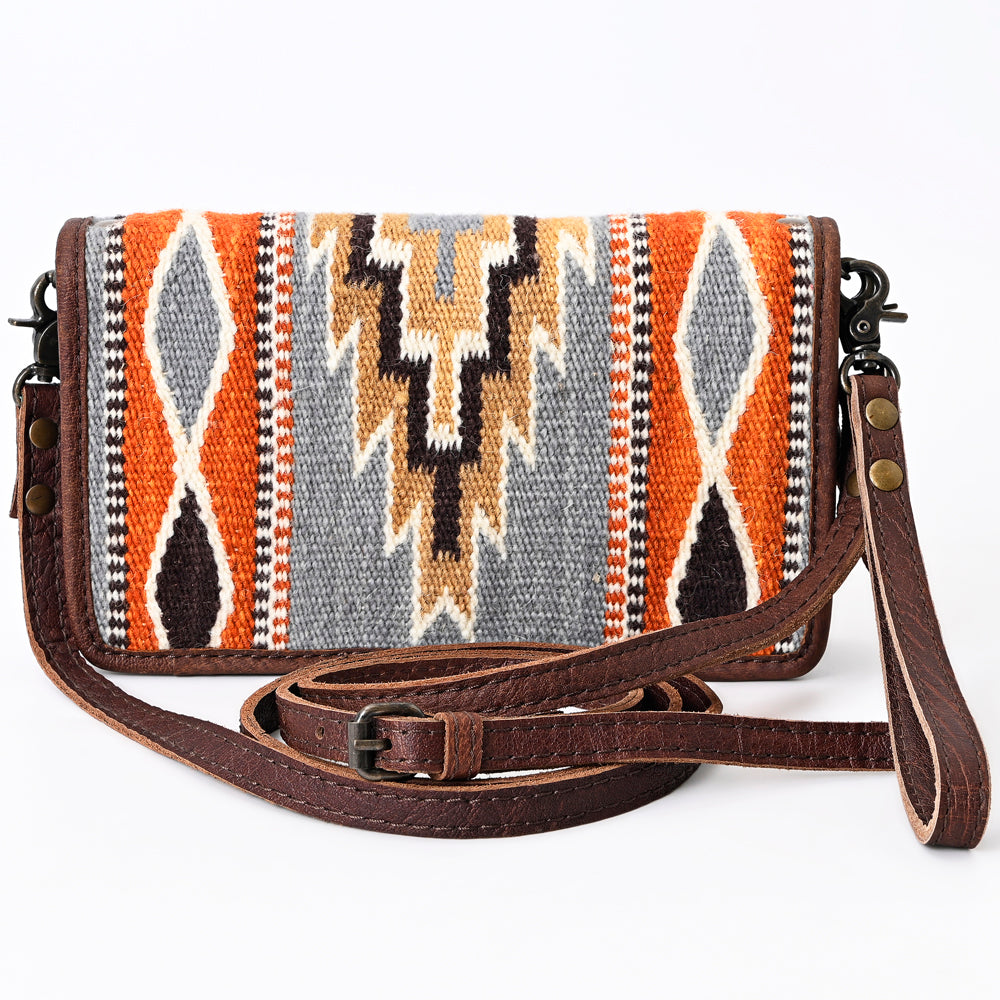 ADBG485 Southwestern Wool Organizer Bag with Leather Trim with Crossbody Strap & Geometric Pattern