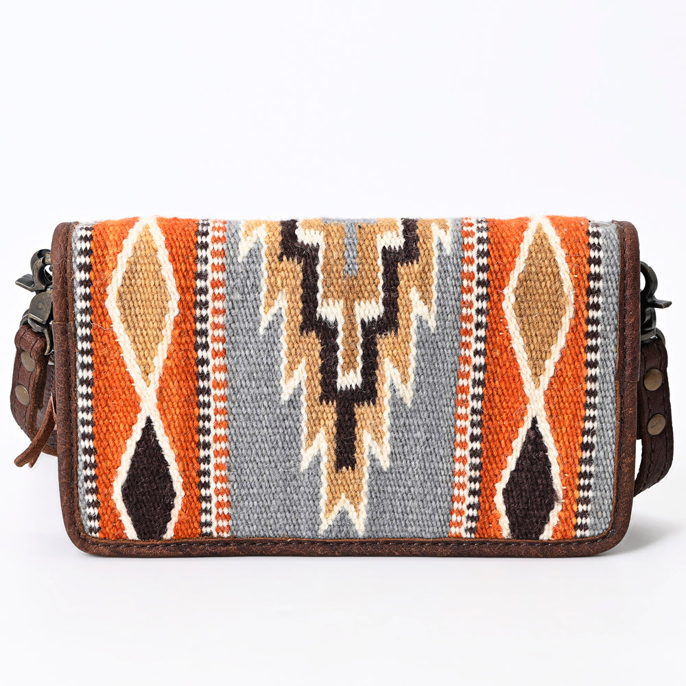 ADBG485 Southwestern Wool Organizer Bag with Leather Trim with Crossbody Strap & Geometric Pattern