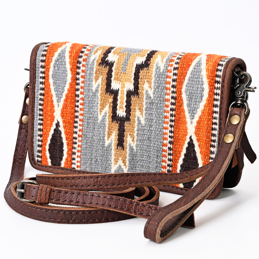 ADBG485 Southwestern Wool Organizer Bag with Leather Trim with Crossbody Strap & Geometric Pattern