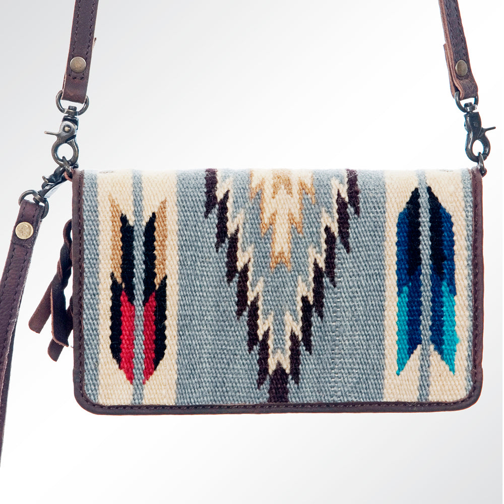 ADBG485 Southwestern Wool Organizer Bag with Leather Trim with Crossbody Strap & Geometric Pattern