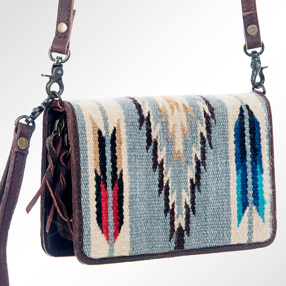 ADBG485 Southwestern Wool Organizer Bag with Leather Trim with Crossbody Strap & Geometric Pattern