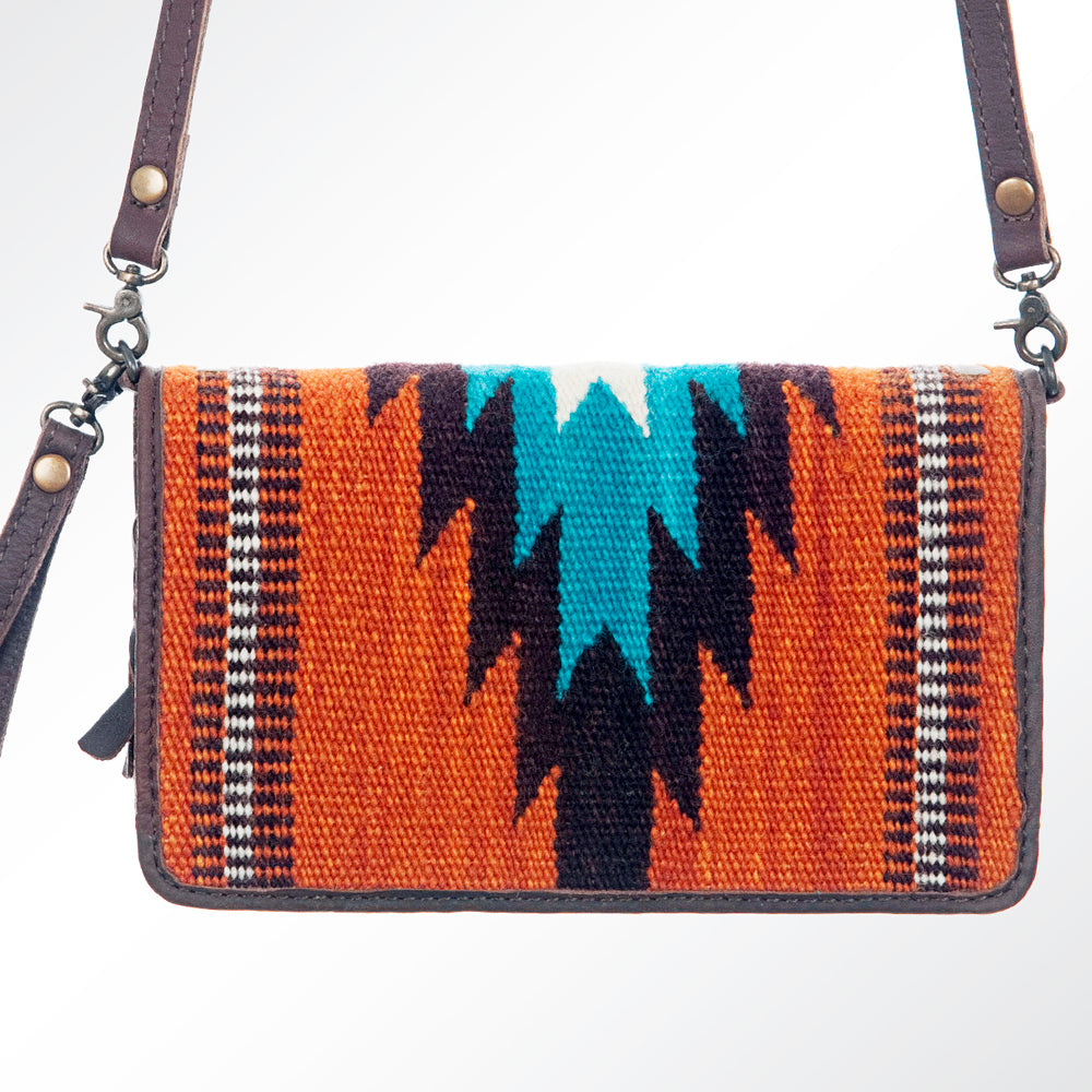 ADBG485 Southwestern Wool Organizer Bag with Leather Trim with Crossbody Strap & Geometric Pattern