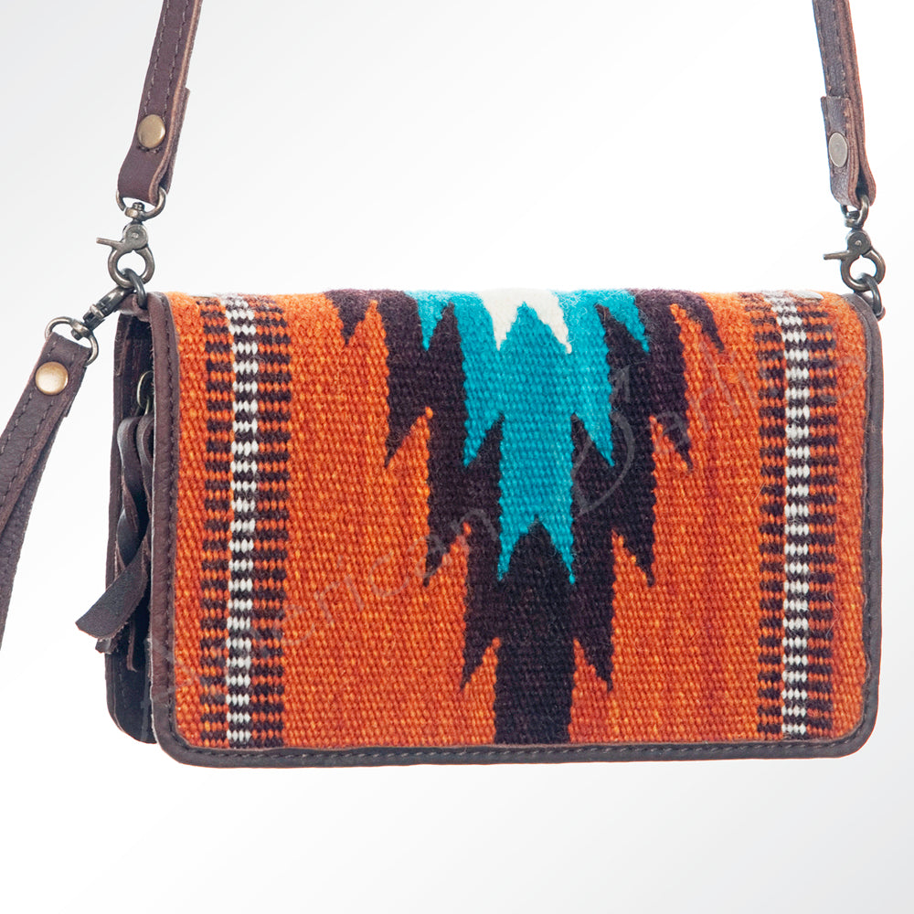 ADBG485 Southwestern Wool Organizer Bag with Leather Trim with Crossbody Strap & Geometric Pattern