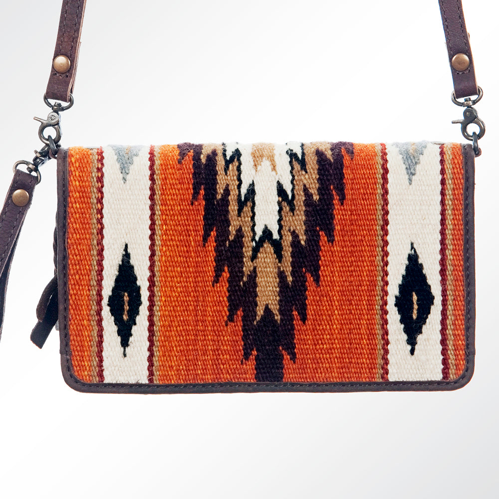 ADBG485 Southwestern Wool Organizer Bag with Leather Trim & Geometric Pattern
